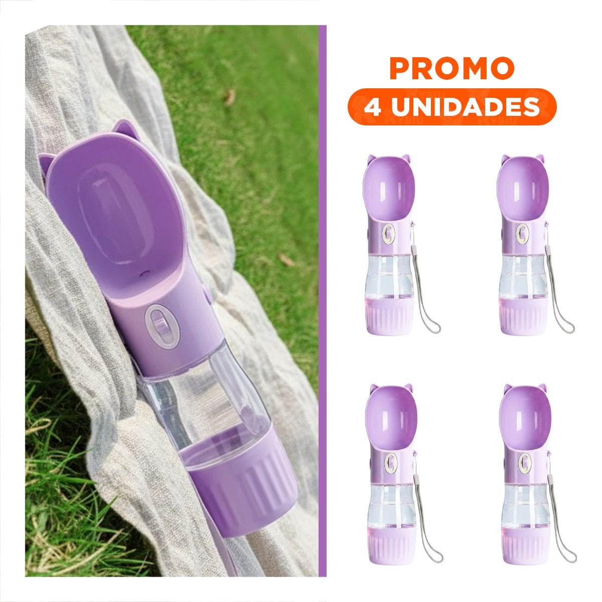 PACK4 BOTELLA RECARGABLE GATO LILA PARA USO DIARIO Y+REGALO STICKER - 1