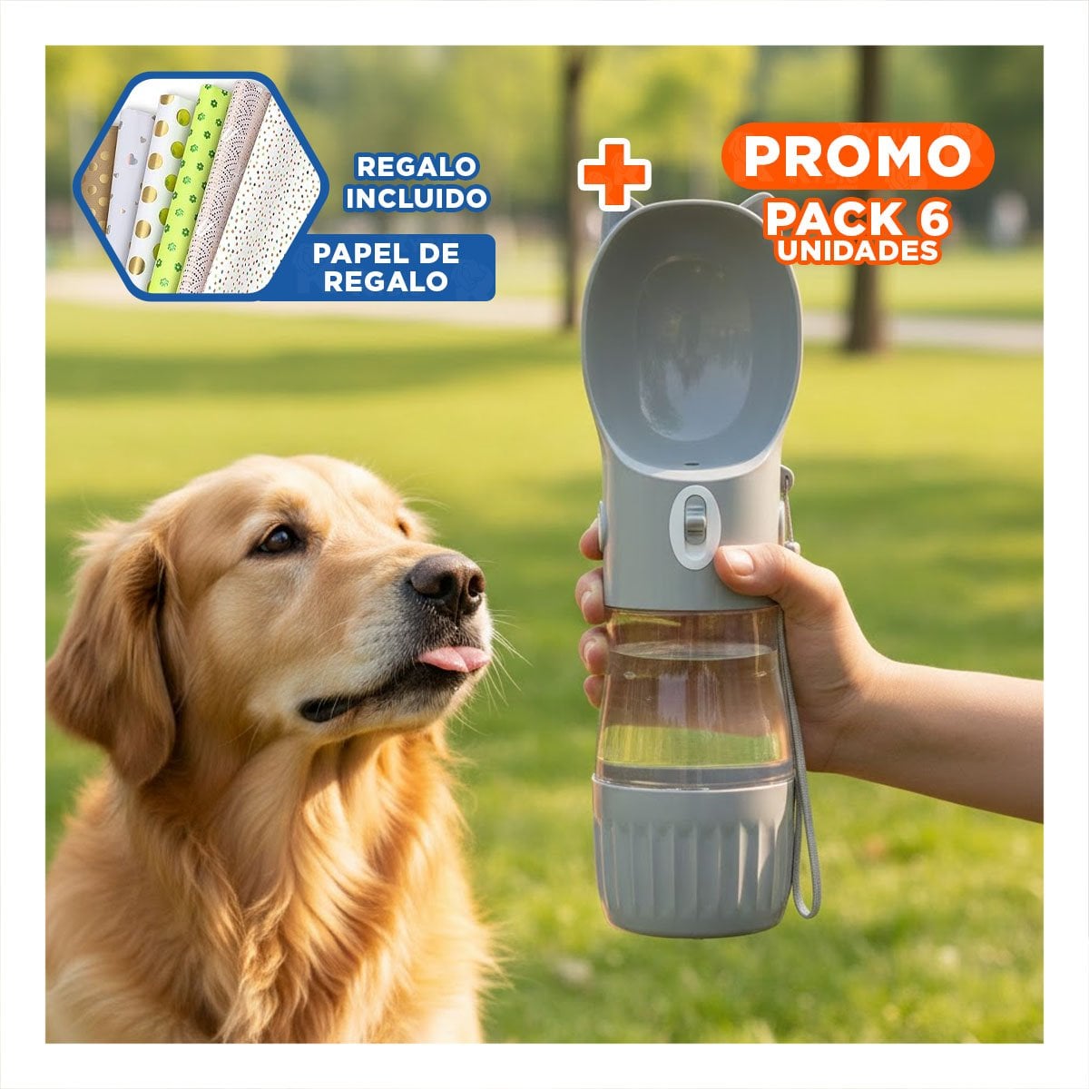PACK6 BOTELLA FUNCIONAL GATO PLOMO CON CIERRE SEGURO Y+PAPEL REGALO - 1