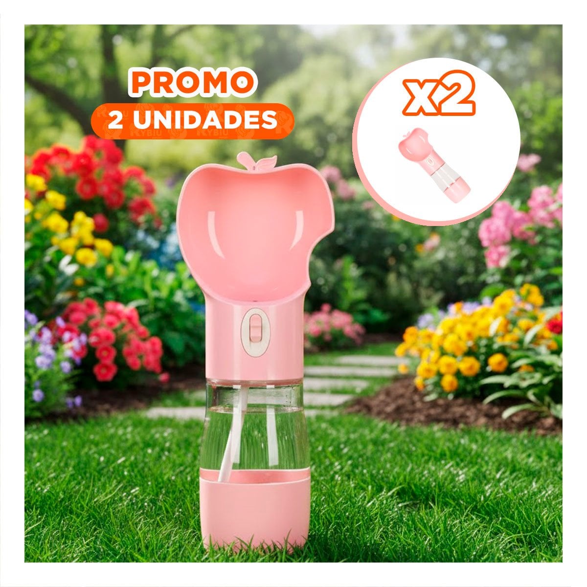 PACK2 RECIPIENTE COMPACTO ROSADO TIPO MANZANA Y+REGALO STICKER - 1