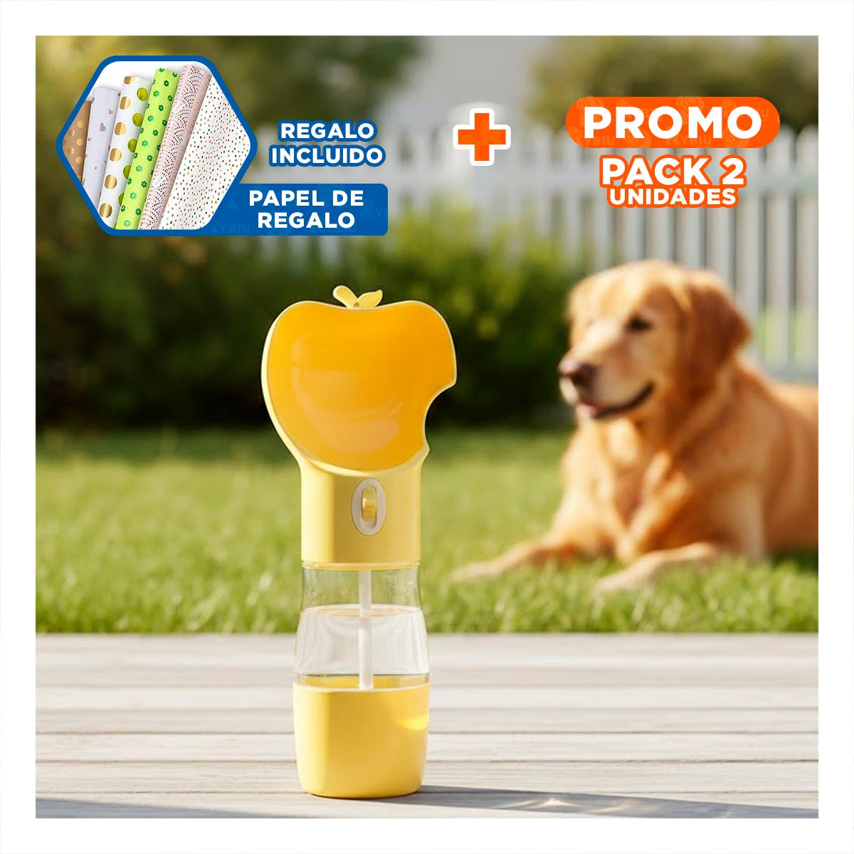 PACK2 RECIPIENTE PORTATIL AMARILLO CON FORMA DE MANZANA Y+PAPEL REGALO - 1