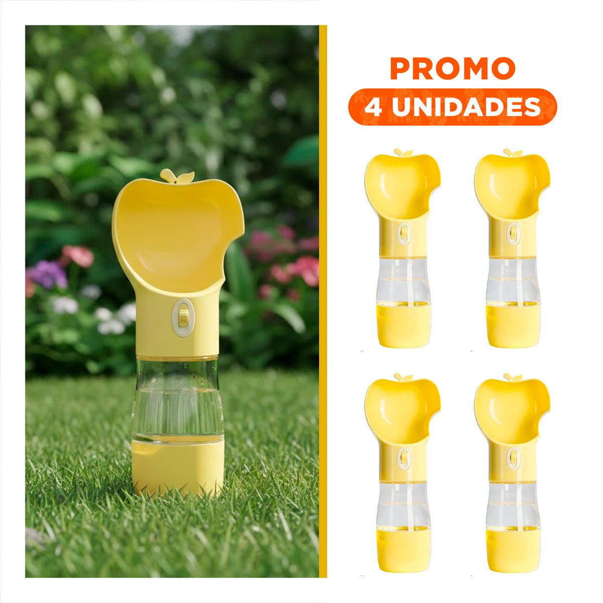 PACK4 ENVASE PORTATIL DE DISEÑO MANZANA AMARILLO Y+REGALO STICKER - 1