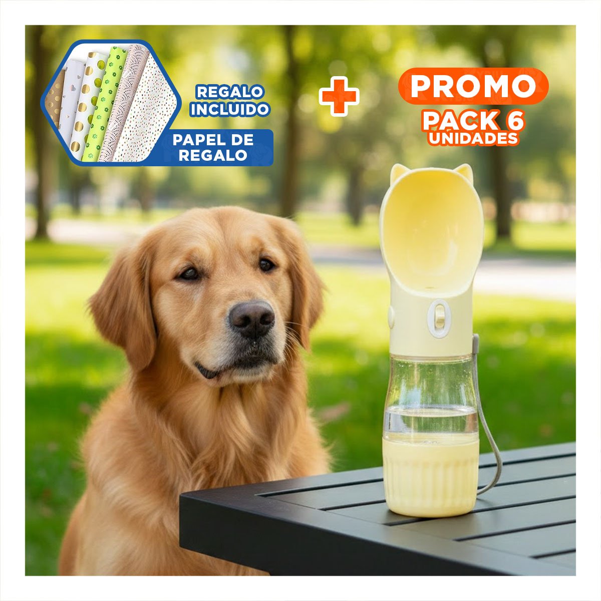 PACK6 BOTELLA FUNCIONAL GATO AMARILLO CON CIERRE SEGURO Y+PAPEL REGALO - 1