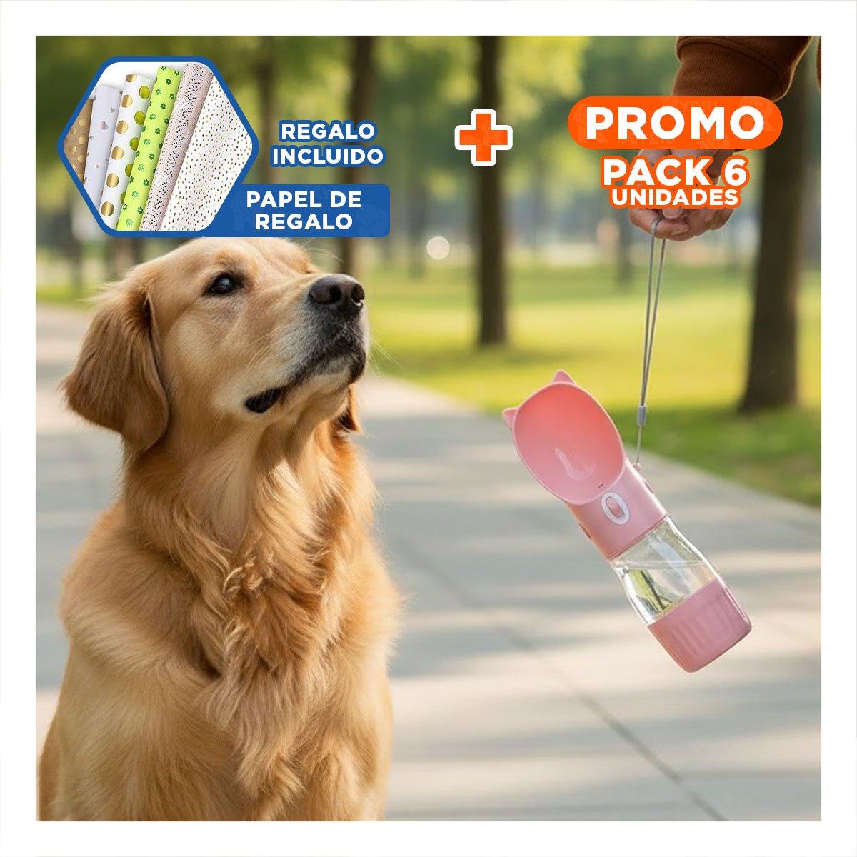 PACK6 BOTELLA FUNCIONAL GATO ROSADO CON CIERRE SEGURO Y+PAPEL REGALO - 1