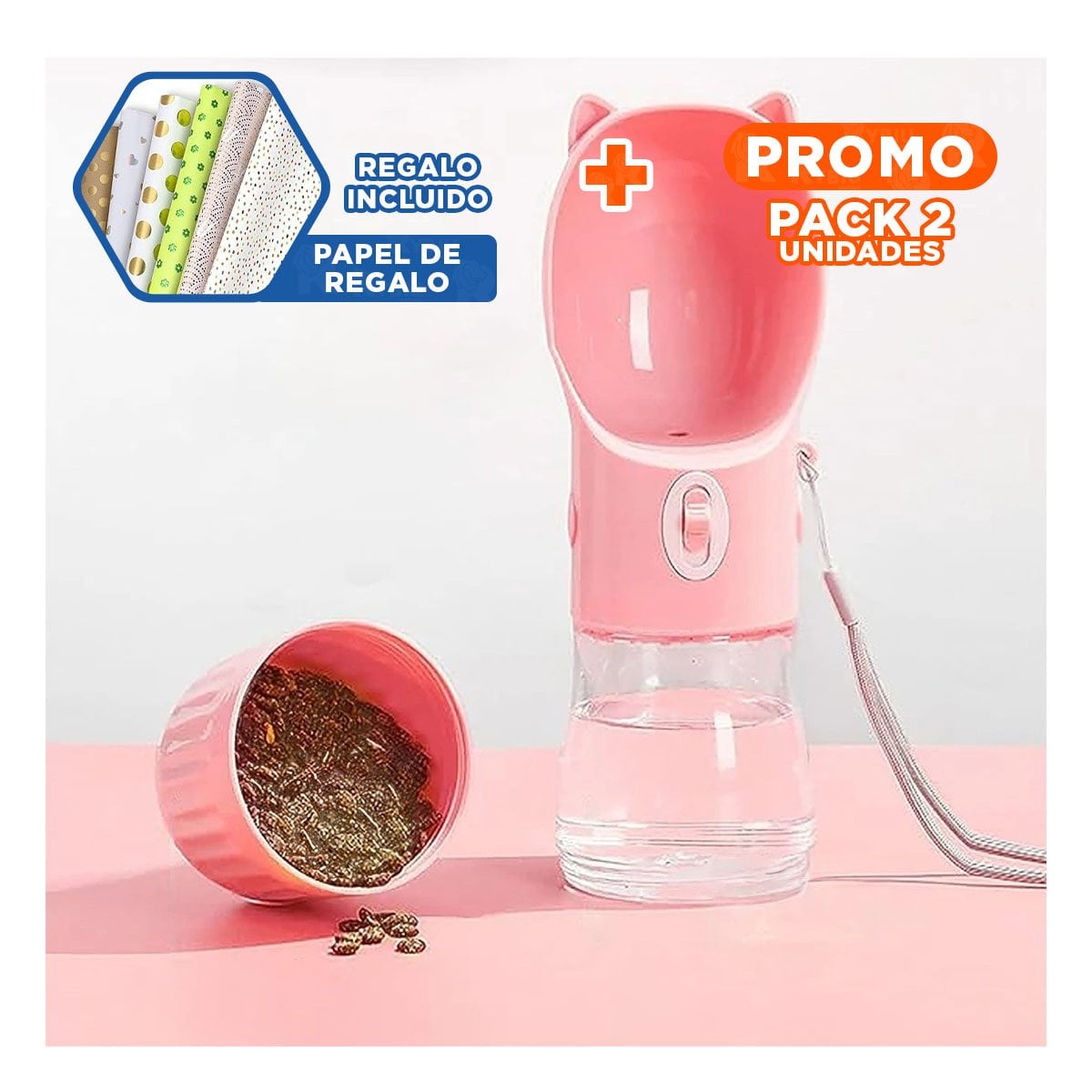 PACK2 ENVASE PRACTICO GATO ROSADO PARA CARTERA PEQUENA Y+PAPEL REGALO - 1