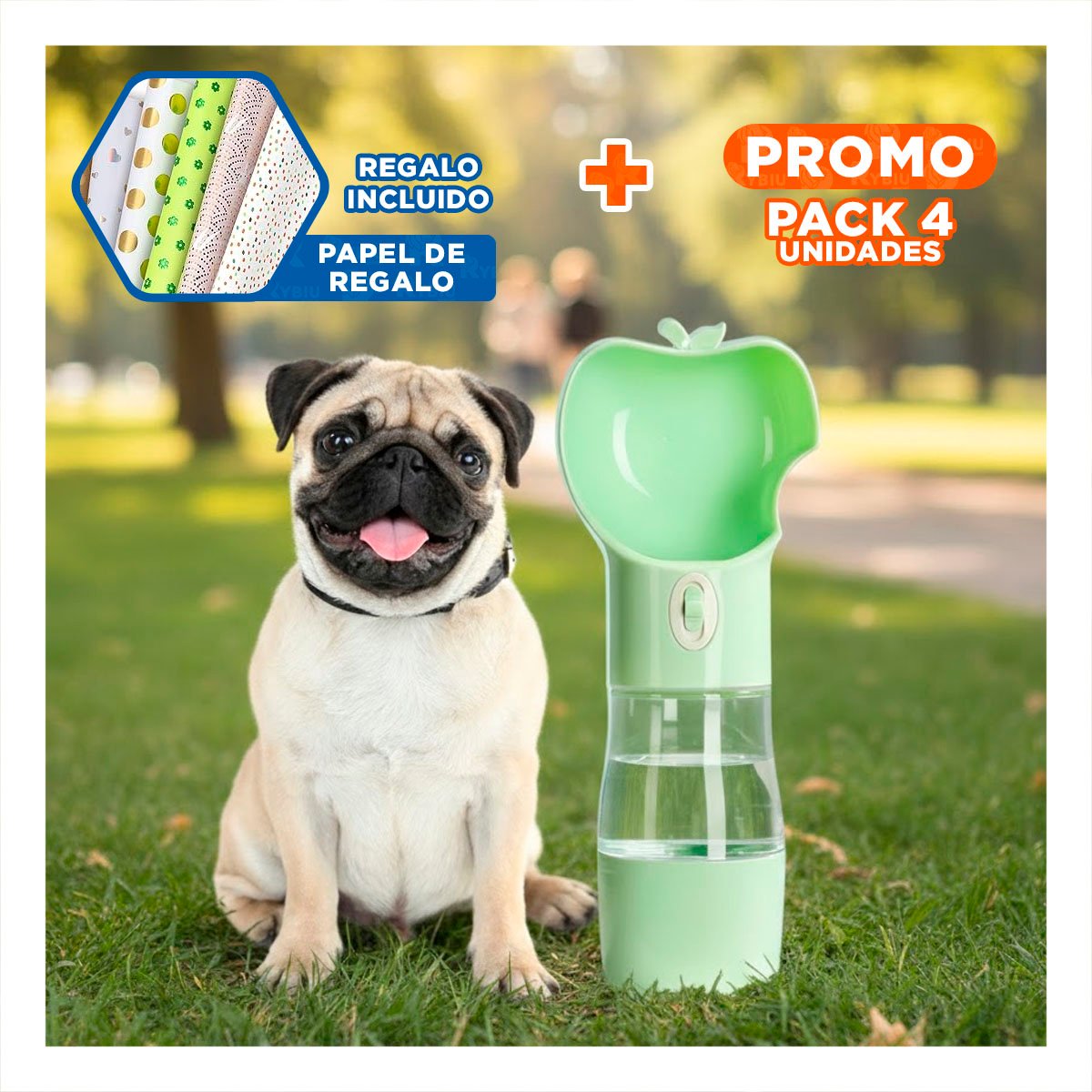PACK4 ENVASE COMPACTO TIPO MANZANA VERDE Y+PAPEL REGALO - 1