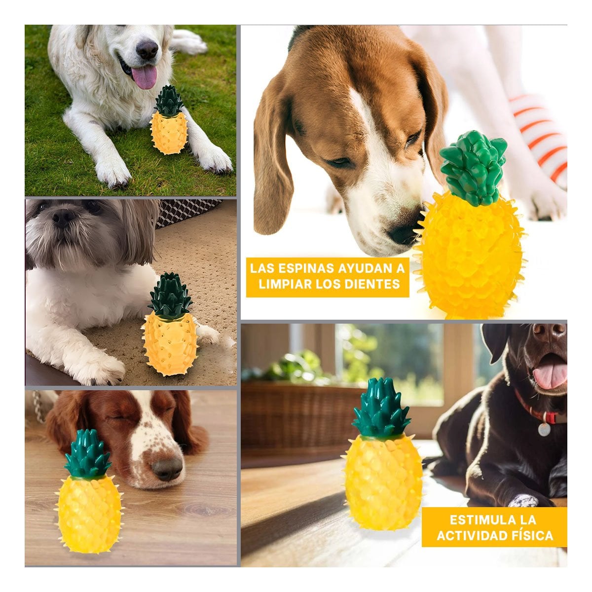 PACK2 ARTICULO LUDICO DE PVC EN FORMA DE PINA PARA MASCOTA AMARILLO SEGURO Y+PAPEL REGALO - 3