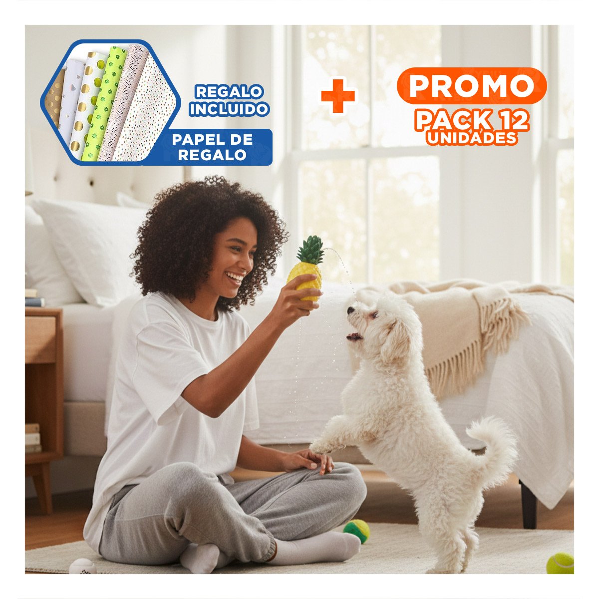 PACK12 FIGURA DIVERTIDA DE PVC EN FORMA DE PINA PARA MASCOTA AMARILLO RESISTENTE Y+PAPEL REGALO - 1