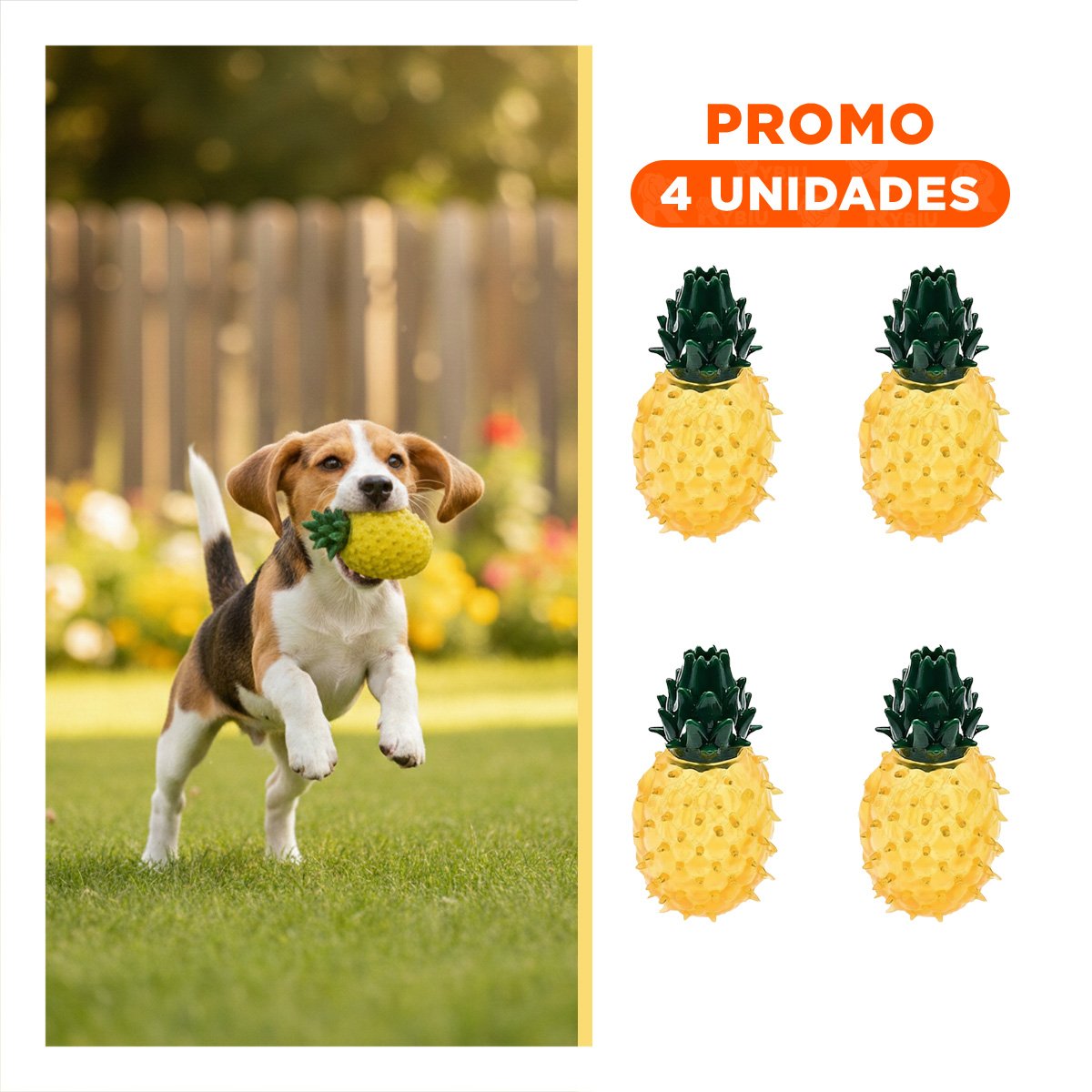 PACK4 OBJETO RESISTENTE DE PVC EN FORMA DE PINA PARA MASCOTA AMARILLO Y+REGALO STICKER - 1