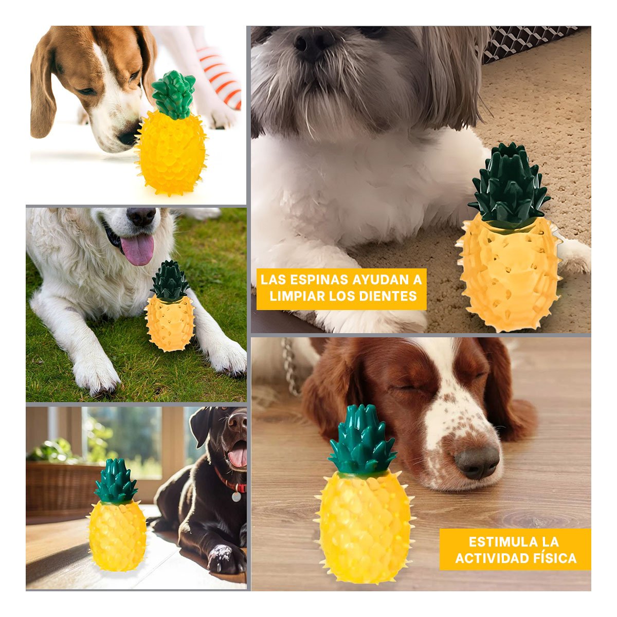 PACK4 OBJETO RESISTENTE DE PVC EN FORMA DE PINA PARA MASCOTA AMARILLO Y+REGALO STICKER - 2