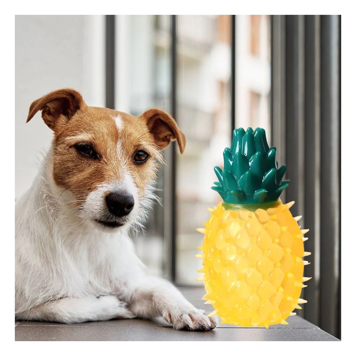 PACK4 OBJETO DIVERTIDO DE PVC EN FORMA DE PINA PARA MASCOTA AMARILLO PARA JUEGOS Y+PAPEL REGALO - 2