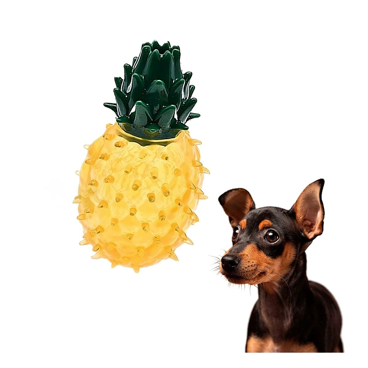 PACK6 PELOTA INTERACTIVA DE PVC EN FORMA DE PINA PARA MASCOTA AMARILLO Y+REGALO STICKER - 2
