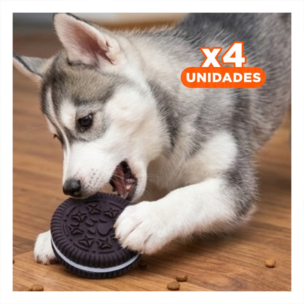 PACK4 DISPOSITIVO DE JUEGO EN GOMA PARA MASCOTA NEGRO INSPIRADO EN GALLETA OREO - 1