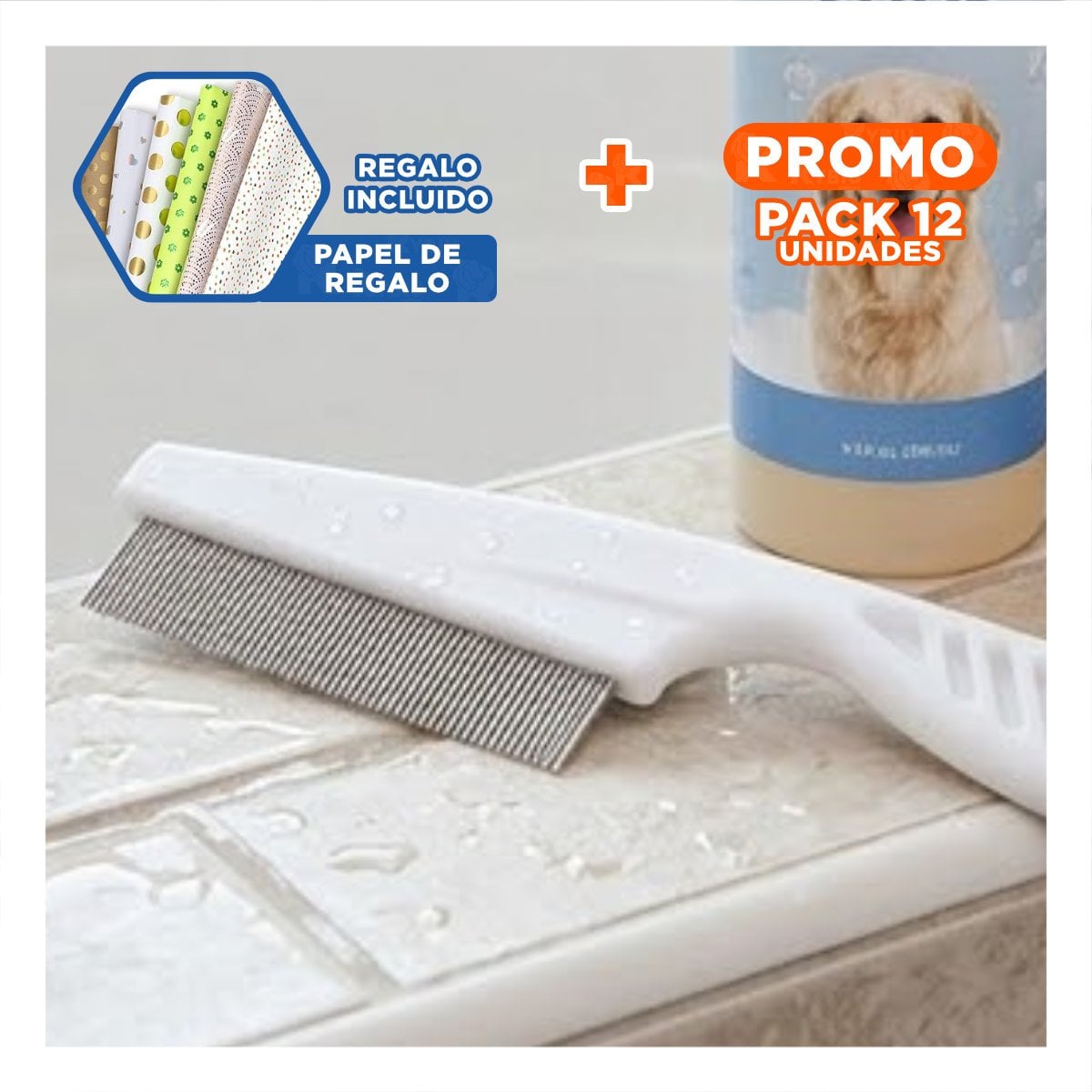 PACK12 PINCEL SUAVE BLANCO PARA MASCOTAS FACILITA LA ELIMINACION DE PULGAS Y+PAPEL REGALO - 1