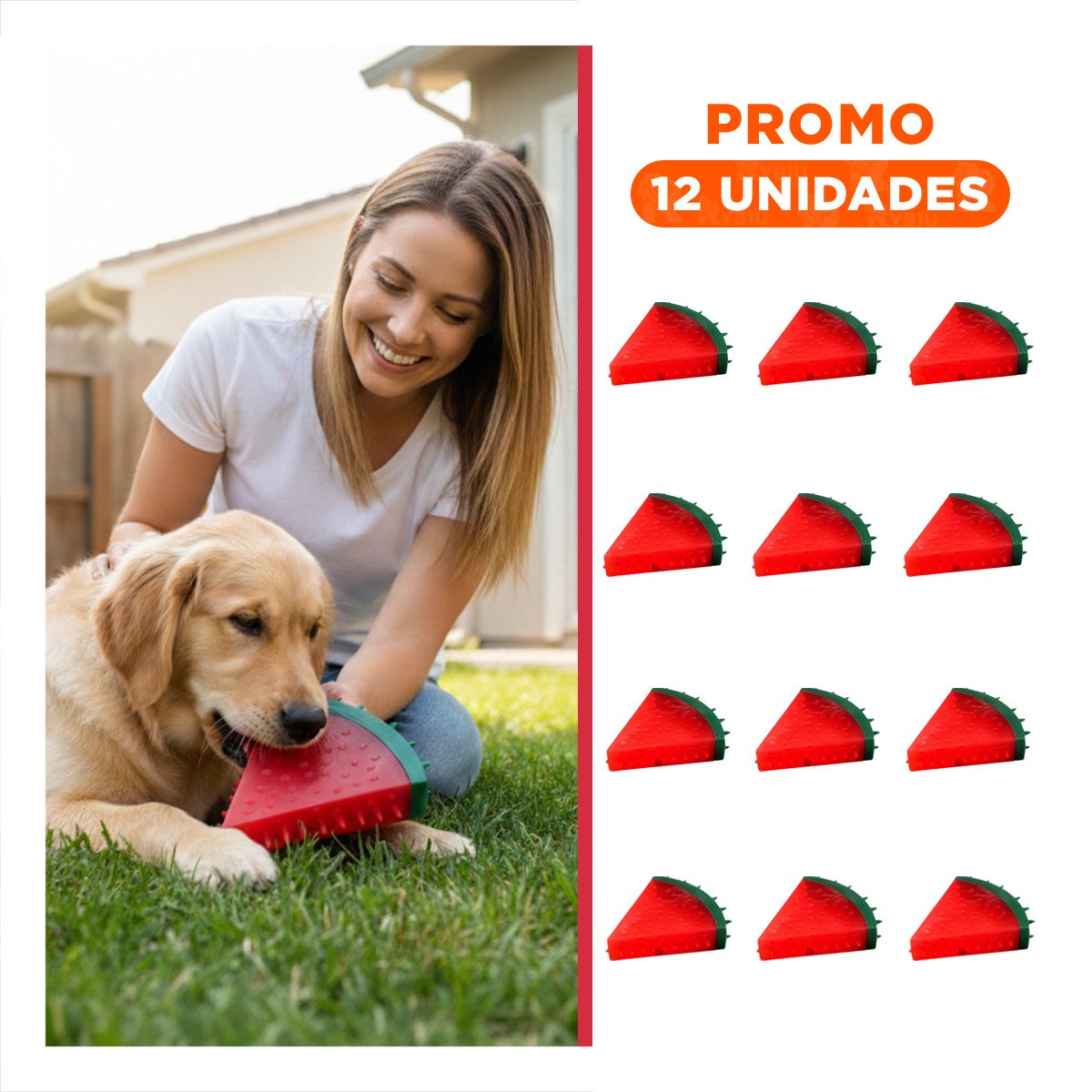 PACK12 ARTICULO INTERACTIVO DE PVC EN FORMA DE SANDIA PARA MASCOTA ROJO SEGURO Y+REGALO STICKER - 1