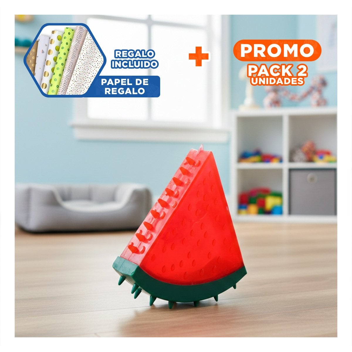 PACK2 ARTICULO LÚDICO DE PVC EN FORMA DE SANDIA PARA MASCOTA ROJO SEGURO Y+PAPEL REGALO - 1