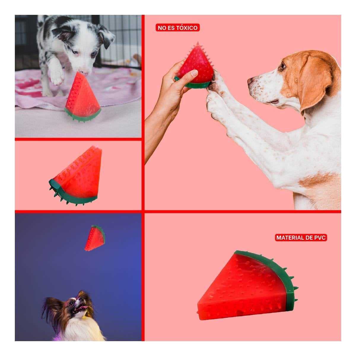 PACK2 ARTICULO LÚDICO DE PVC EN FORMA DE SANDIA PARA MASCOTA ROJO SEGURO Y+PAPEL REGALO - 3
