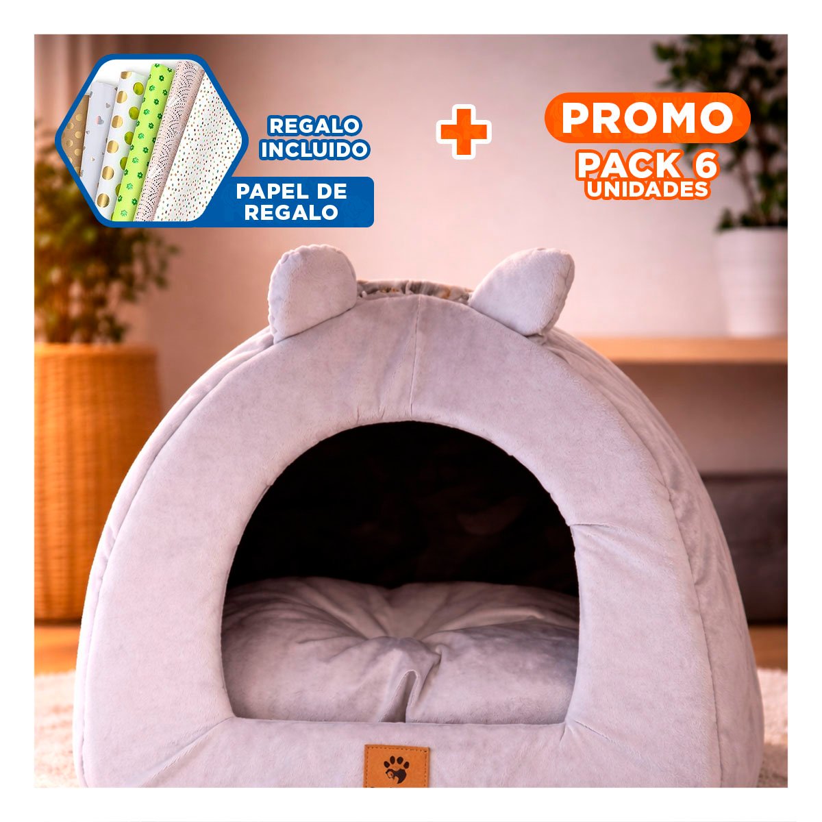 PACK6 COBIJO TIPO IGLU PLOMO TALLA L ESPACIO PRIVADO Y+PAPEL REGALO - 1