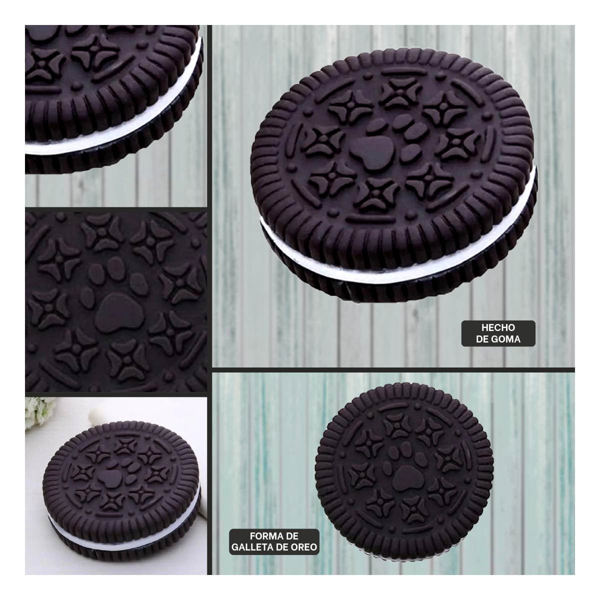 BLOQUE SEGURO DE GOMA PARA MASCOTAS NEGRO CON FORMA DE GALLETA OREO Y+POST IT - 1