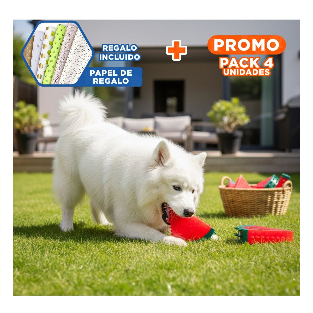 PACK4 OBJETO DIVERTIDO DE PVC EN FORMA DE SANDIA PARA MASCOTA ROJO PARA JUEGOS Y+PAPEL REGALO - 1
