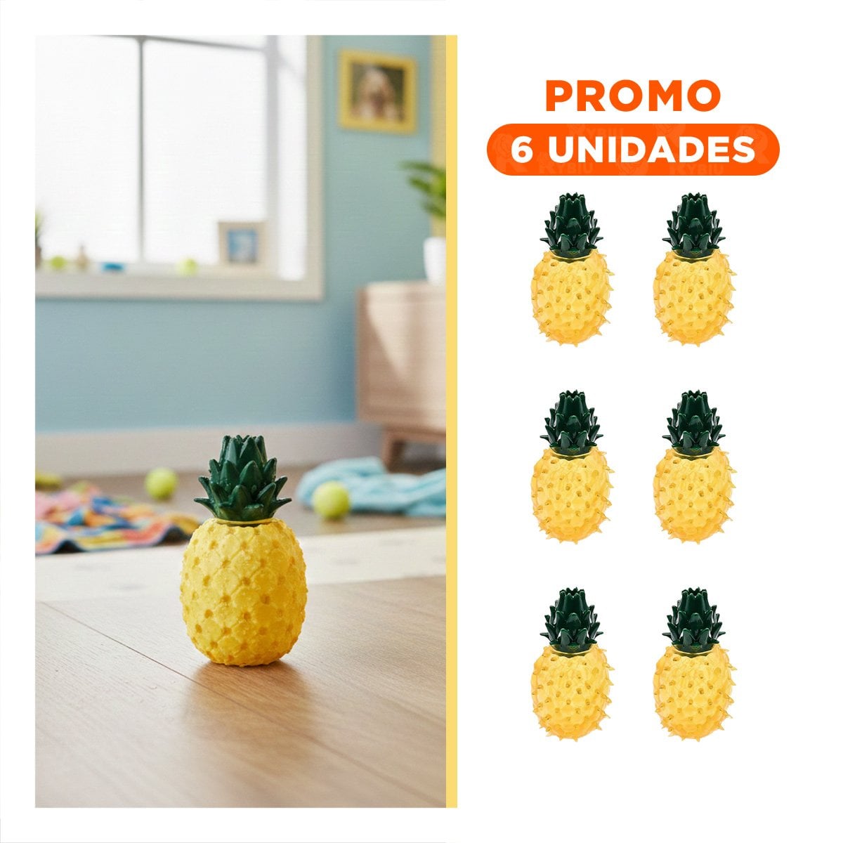 PACK6 OBJETO LUDICO DE PVC EN FORMA DE PINA PARA MASCOTA AMARILLO FACIL DE LIMPIAR - 1