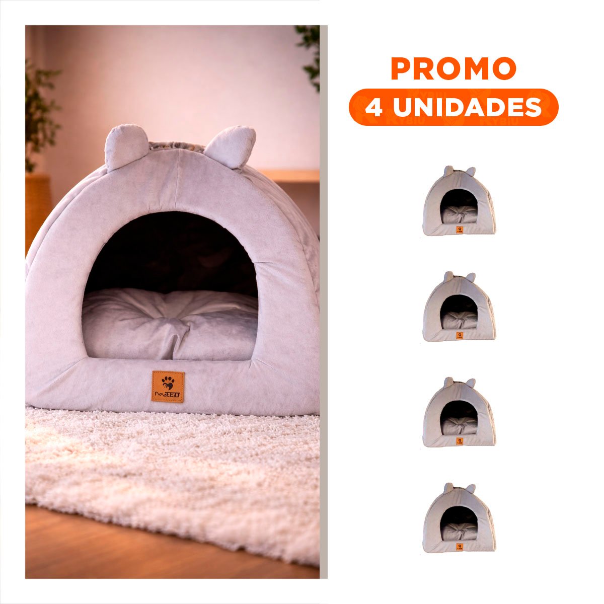 PACK4 GUARIDA IGLU PLOMO TALLA L REFUGIO CALIDO PARA MASCOTAS Y+REGALO STICKER - 1