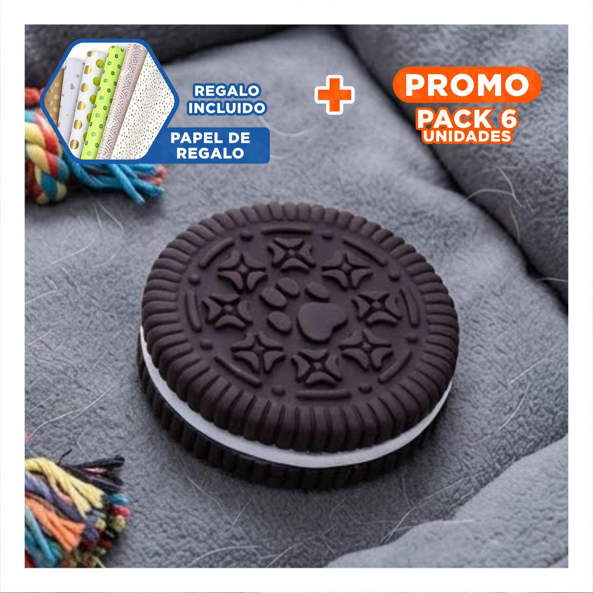 PACK6 DISPOSITIVO PARA MORDER DE GOMA PARA MASCOTAS NEGRO ENTRETENIDO Y+PAPEL REGALO - 1