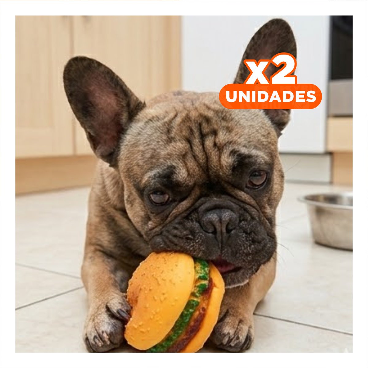 PACK2 BLOQUE DE JUEGO EN GOMA PARA MASCOTA AMARILLO INSPIRADO EN HAMBURGUESA Y+REGALO STICKER - 1