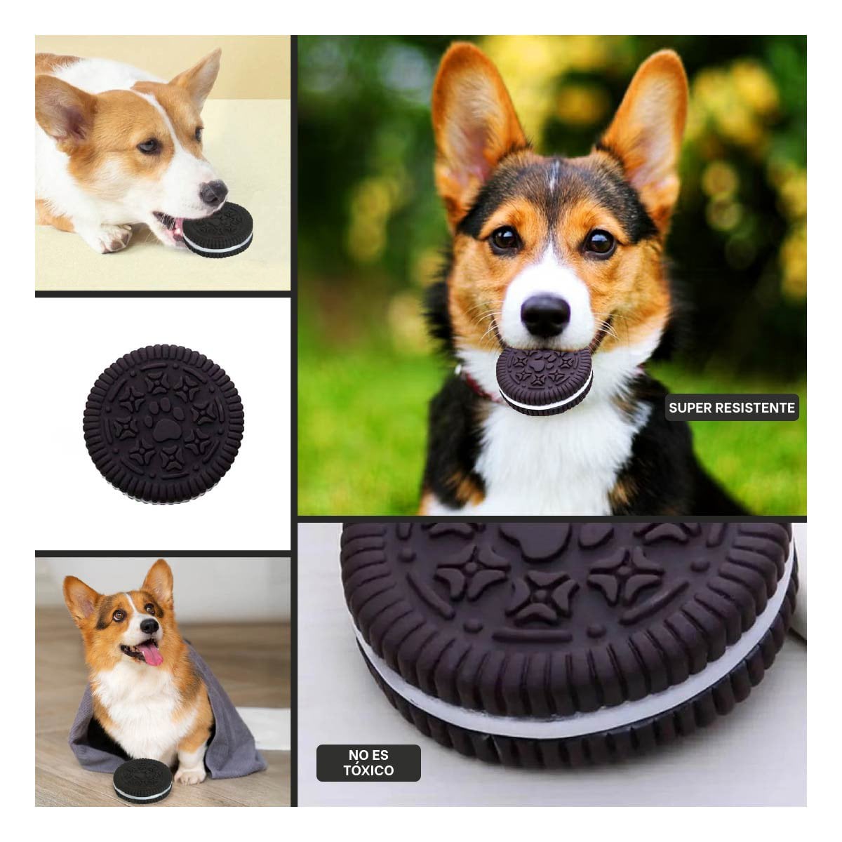 PACK4 DISPOSITIVO DIVERTIDO DE GOMA PARA MASCOTAS NEGRO DE GALLETA OREO Y+REGALO STICKER - 2