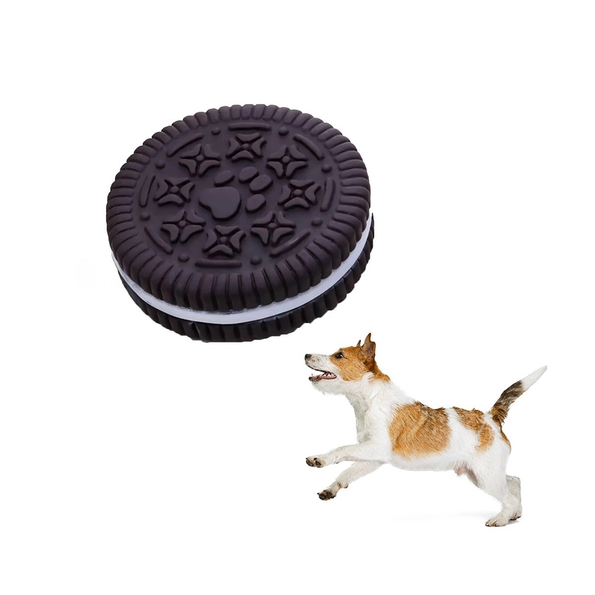 BLOQUE INTERACTIVO DE GOMA PARA MASCOTA NEGRO CON FORMA DE GALLETA OREO D Y+LIGAS REGALO - 3