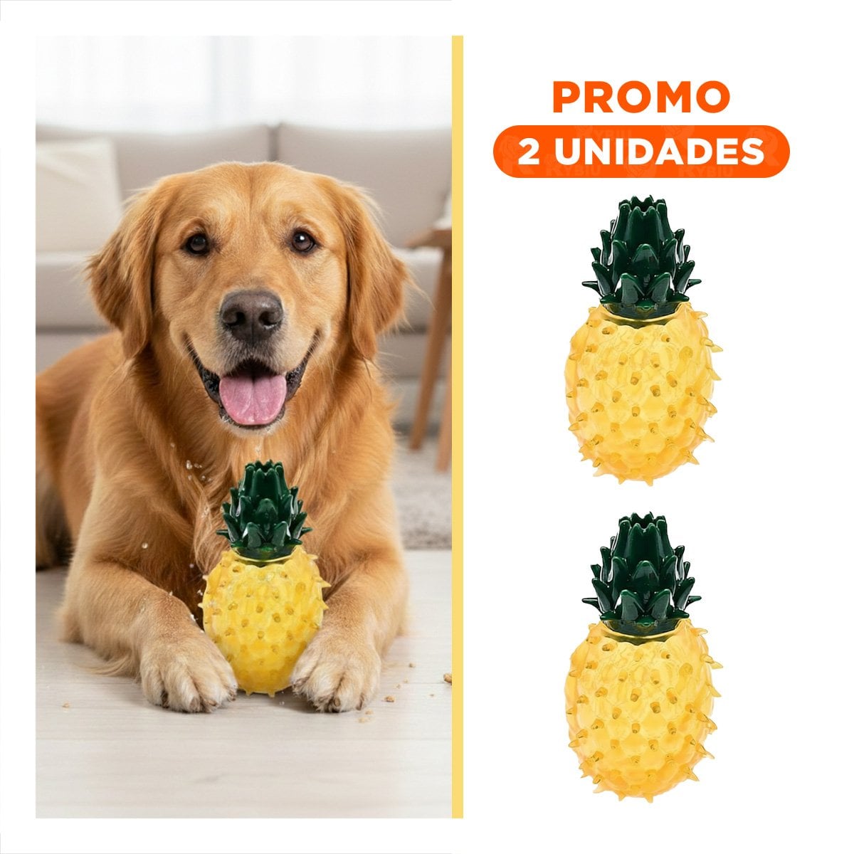 PACK2 ARTICULO RESISTENTE DE PVC EN FORMA DE PINA PARA MASCOTA AMARILLO FLEXIBLE - 1