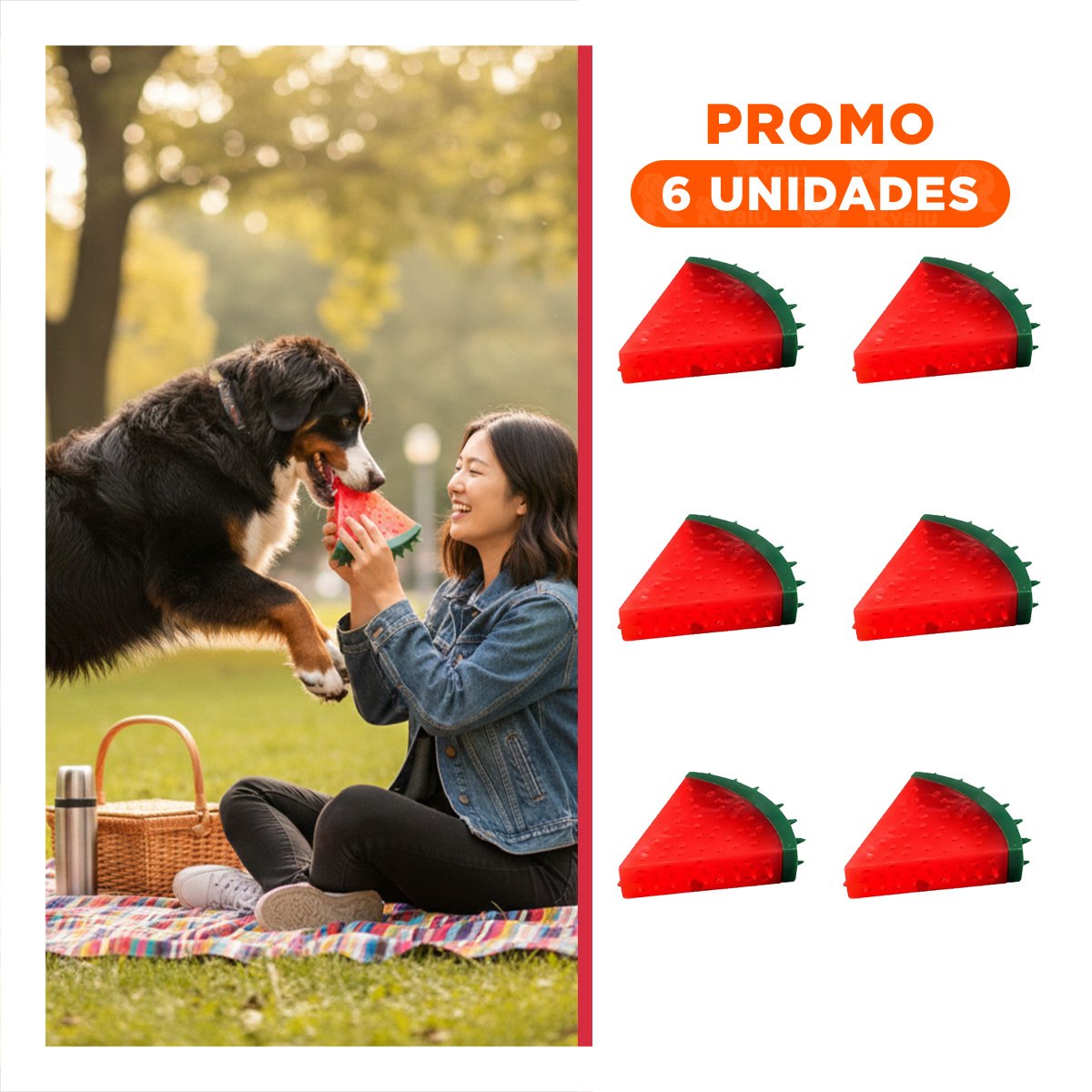 PACK6 OBJETO LÚDICO DE PVC EN FORMA DE SANDIA PARA MASCOTA ROJO FACIL DE LIMPIAR - 1