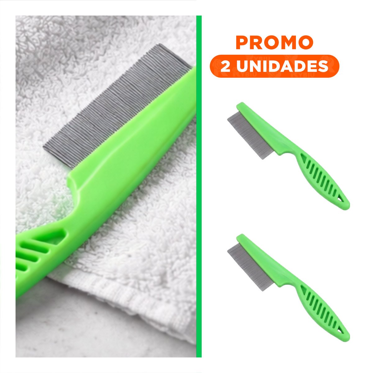 PACK2 RASTRILLO PROFESIONAL VERDE FACILITA LA LIMPIEZA DE PULGAS DIARIA - 1