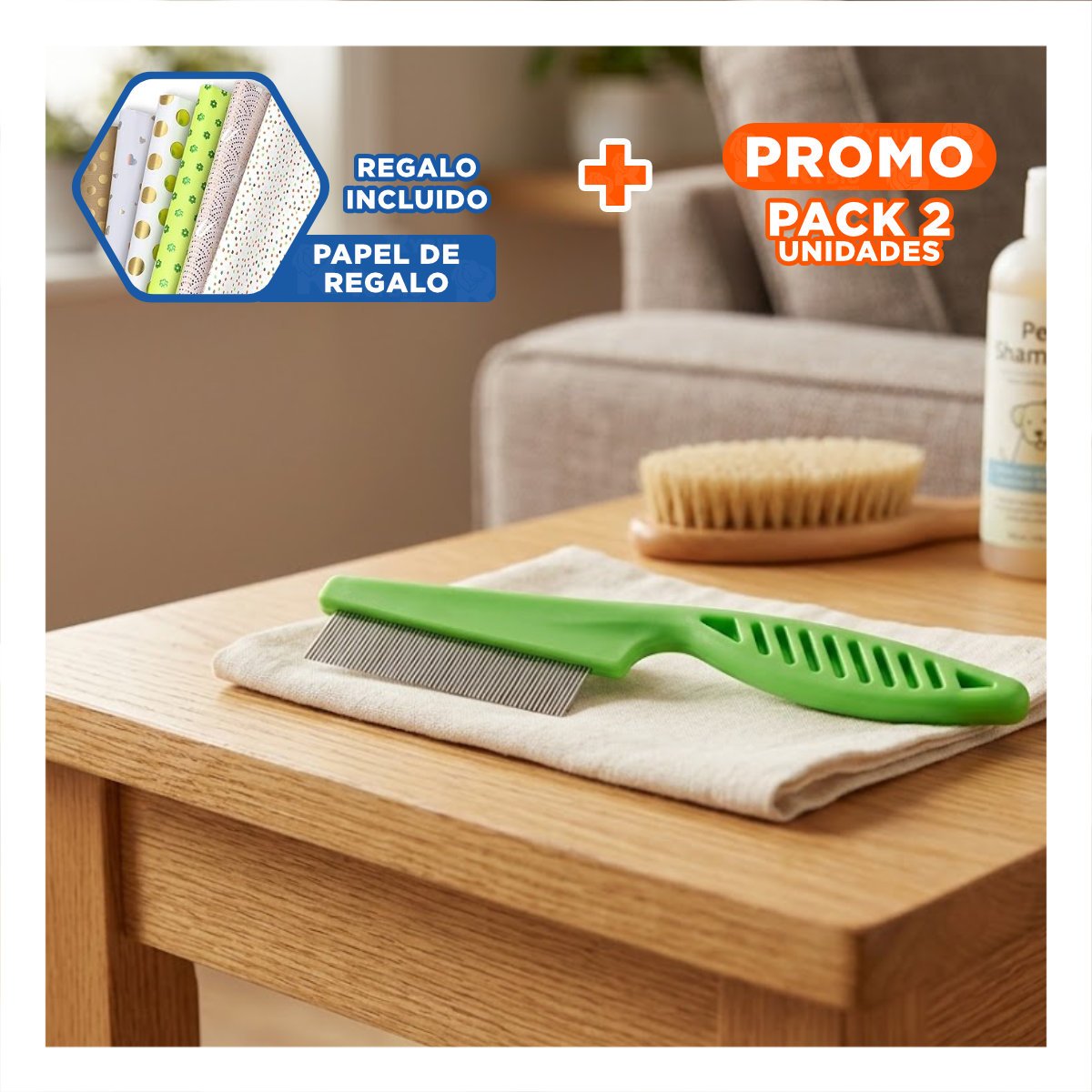 PACK2 RASTRILLO ANTIPULGAS PARA MASCOTAS VERDE SEGURO Y COMODO Y+PAPEL REGALO - 1