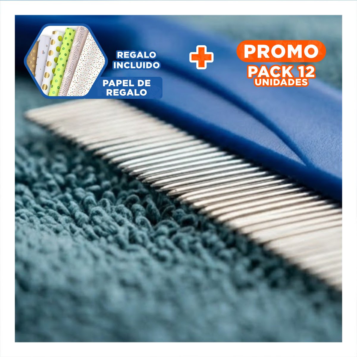 PACK12 PINCEL COMPACTO PARA MASCOTAS AZUL SACA PULGAS SIN MOLESTAR Y+PAPEL REGALO - 1