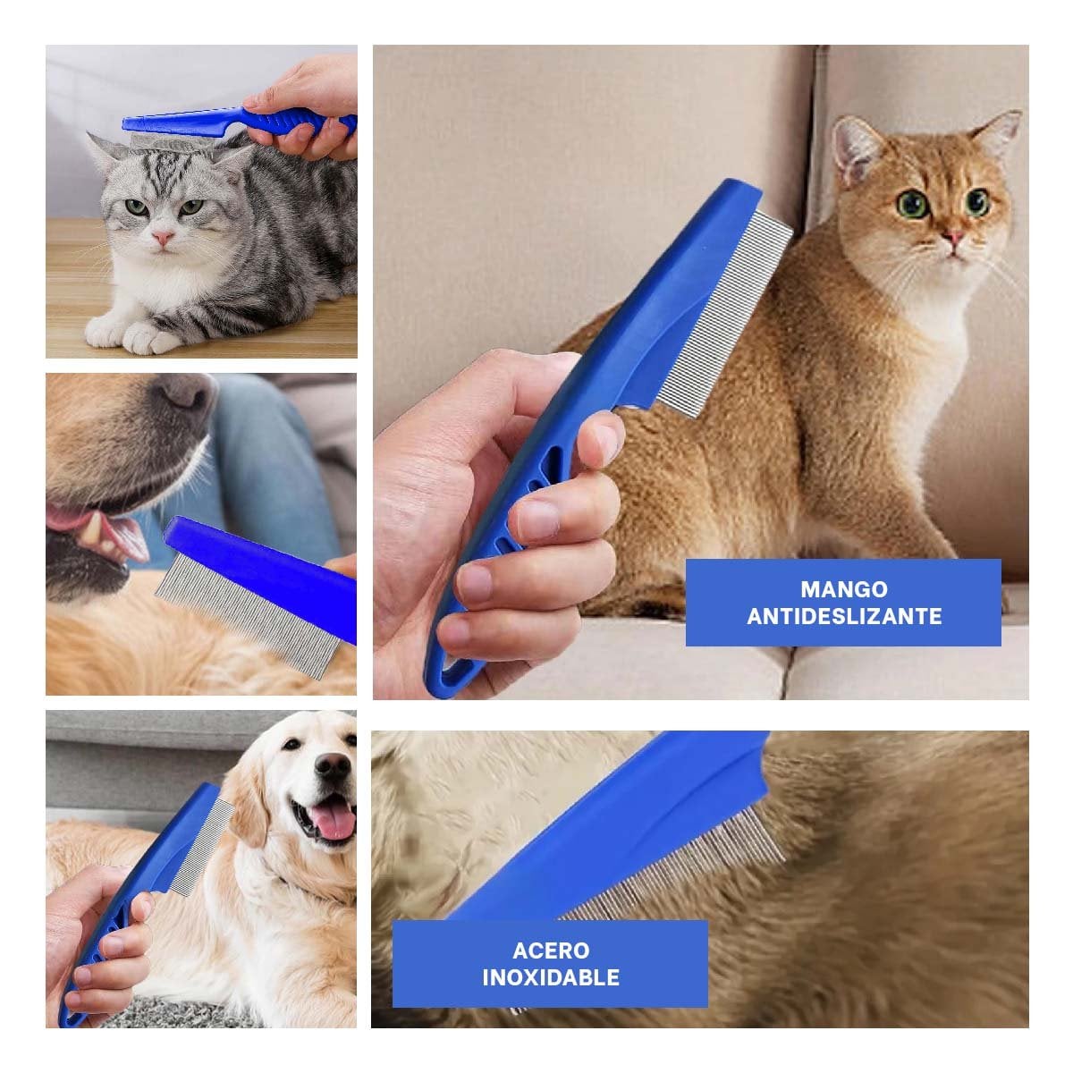 PACK12 PINCEL COMPACTO PARA MASCOTAS AZUL SACA PULGAS SIN MOLESTAR Y+PAPEL REGALO - 2