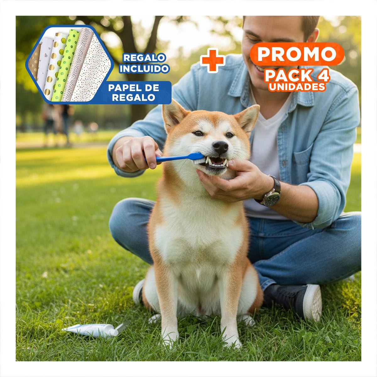 PACK4 PAQUETE DE CEPILLOS DENTALES PARA MASCOTAS MULTICOLOR CON HIGIENE ORAL Y+PAPEL REGALO - 1