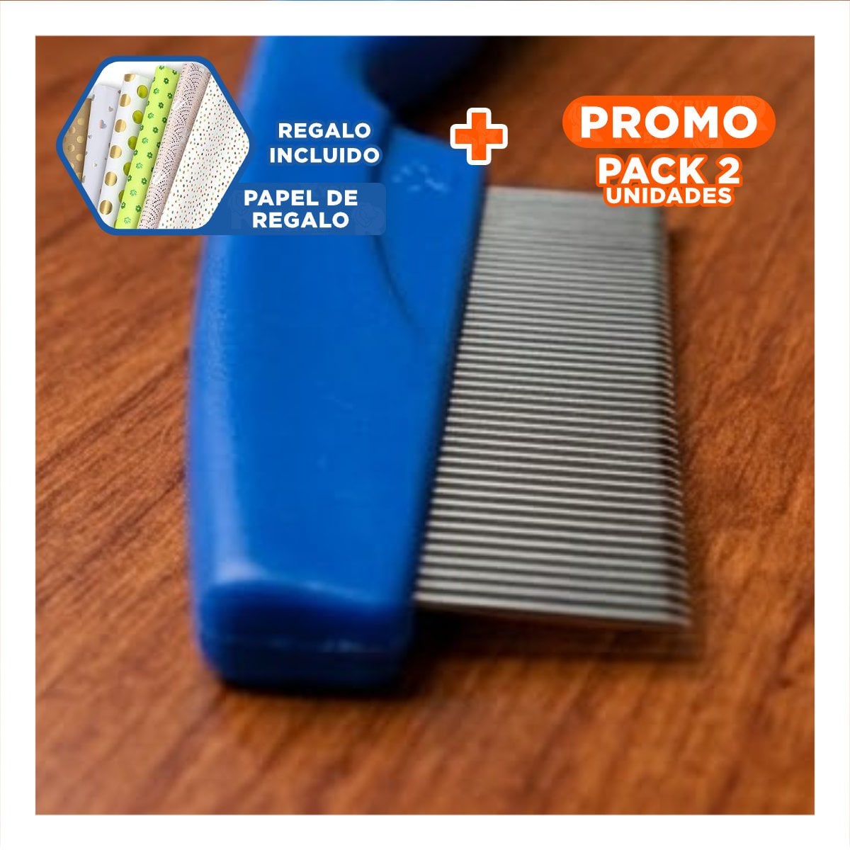 PACK2 RASTRILLO ANTIPULGAS PARA MASCOTAS AZUL SEGURO Y COMODO Y+PAPEL REGALO - 1