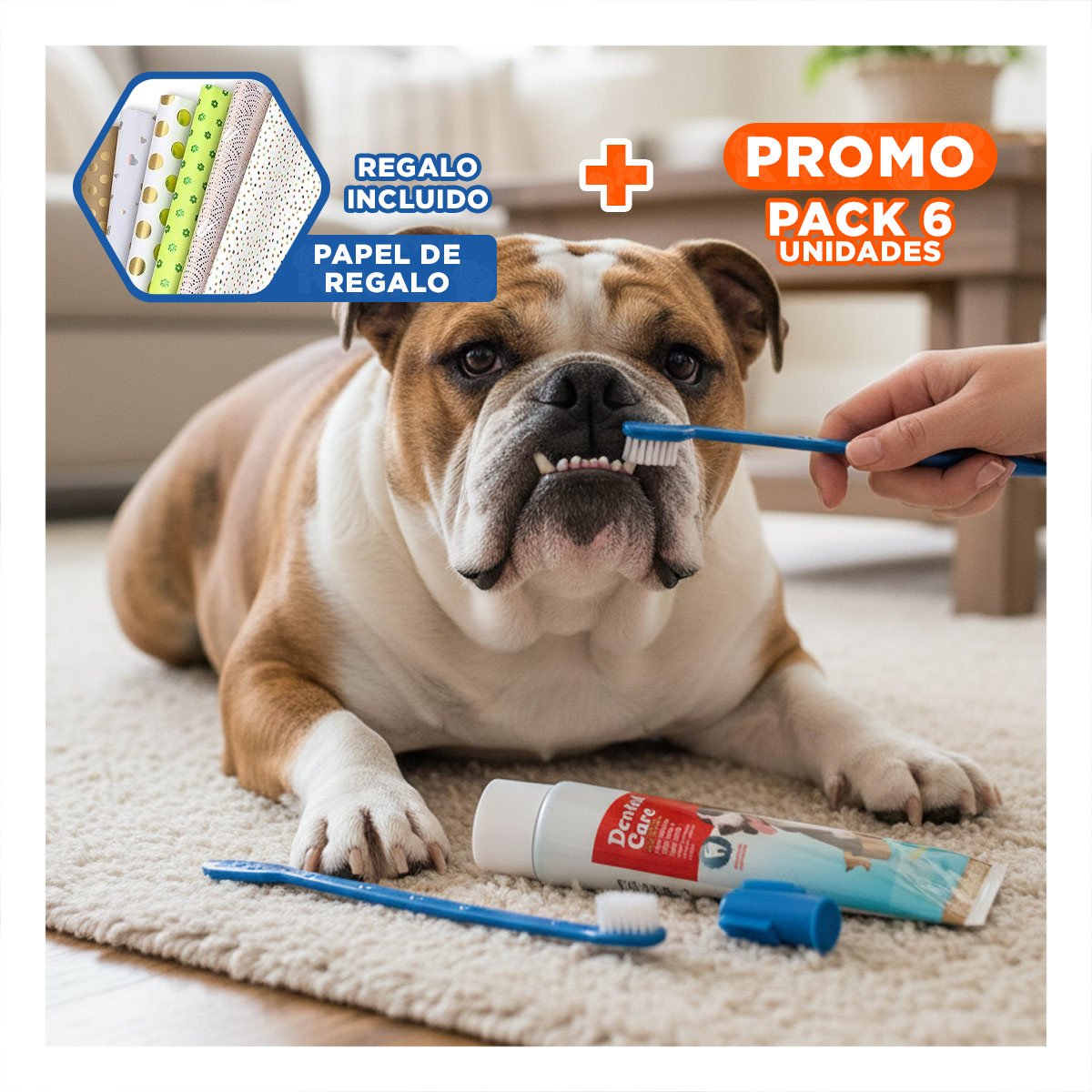 PACK6 KIT CEPILLO DENTAL AZUL 4 PIEZAS PARA DIENTES SANOS Y+PAPEL REGALO - 1