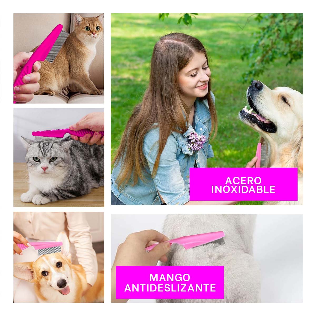 RASTRILLO SUAVE ROSADO SACA PULGAS FACILMENTE DE MASCOTAS Y+LIGAS REGALO - 5