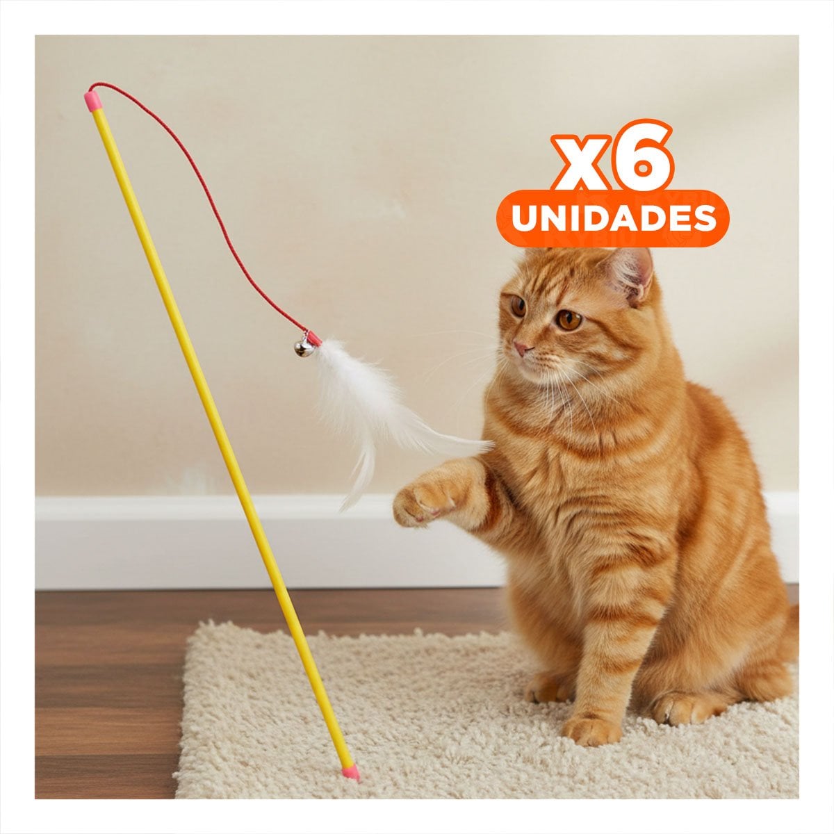 PACK6 ACCESORIO INTERACTIVO CON VARITA COLOR AMARILLO PARA GATO Y RATON BLANCO Y+REGALO STICKER - 1