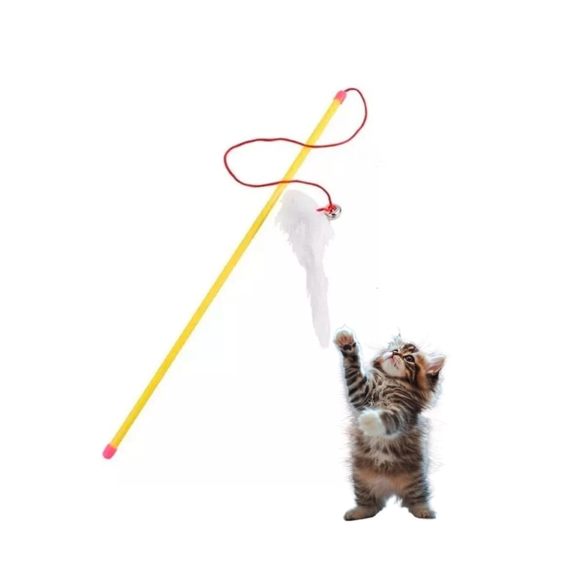 PACK6 ACCESORIO INTERACTIVO CON VARITA COLOR AMARILLO PARA GATO Y RATON BLANCO Y+REGALO STICKER - 2