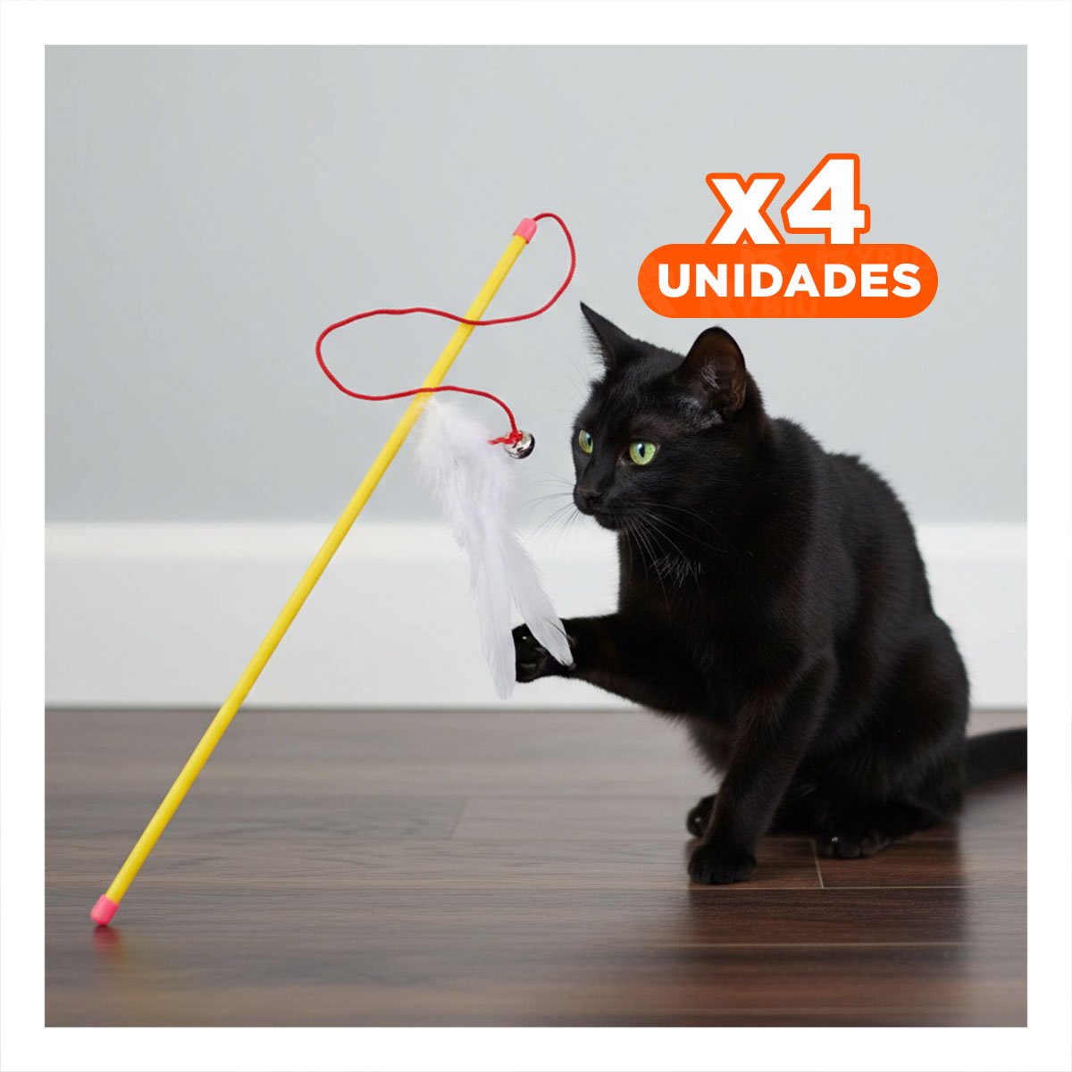 PACK4 VARITA DELGADA DE COLOR AMARILLO PARA GATO CON RATON BLANCO EN ESPACIO REDUCIDO - 1