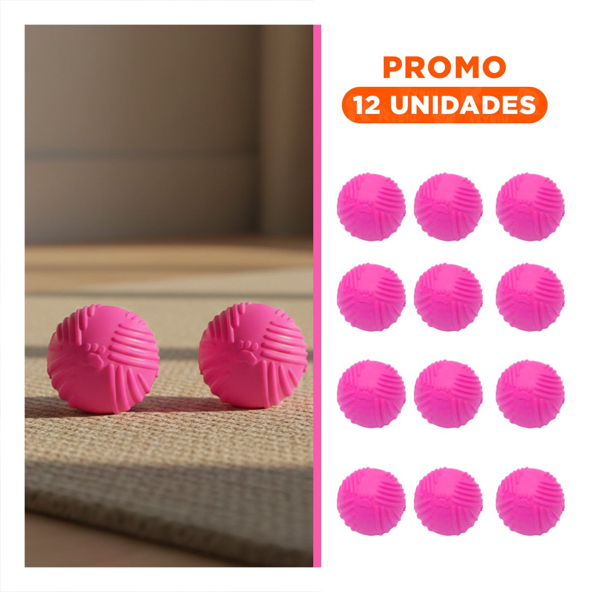 PACK12 ESFERA FUNCIONAL DE GOMA A RAYAS EN ROSADO PARA MASCOTAS ACTIVAS Y+REGALO STICKER - 1