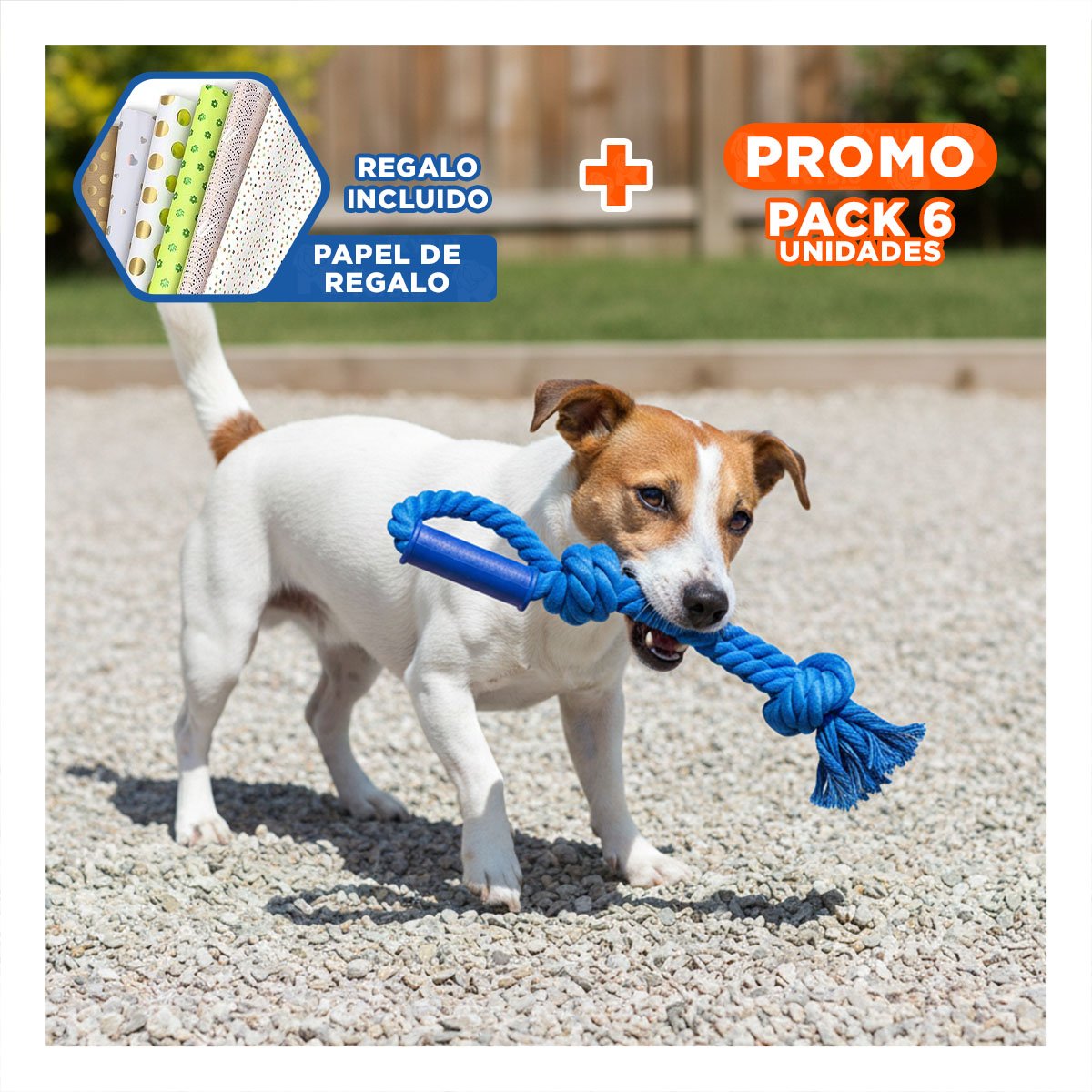 PACK6 CUERDA LIGERA DE ALGODON AZUL PARA PERRO CON AGARRADERA PRACTICA Y+PAPEL REGALO - 1
