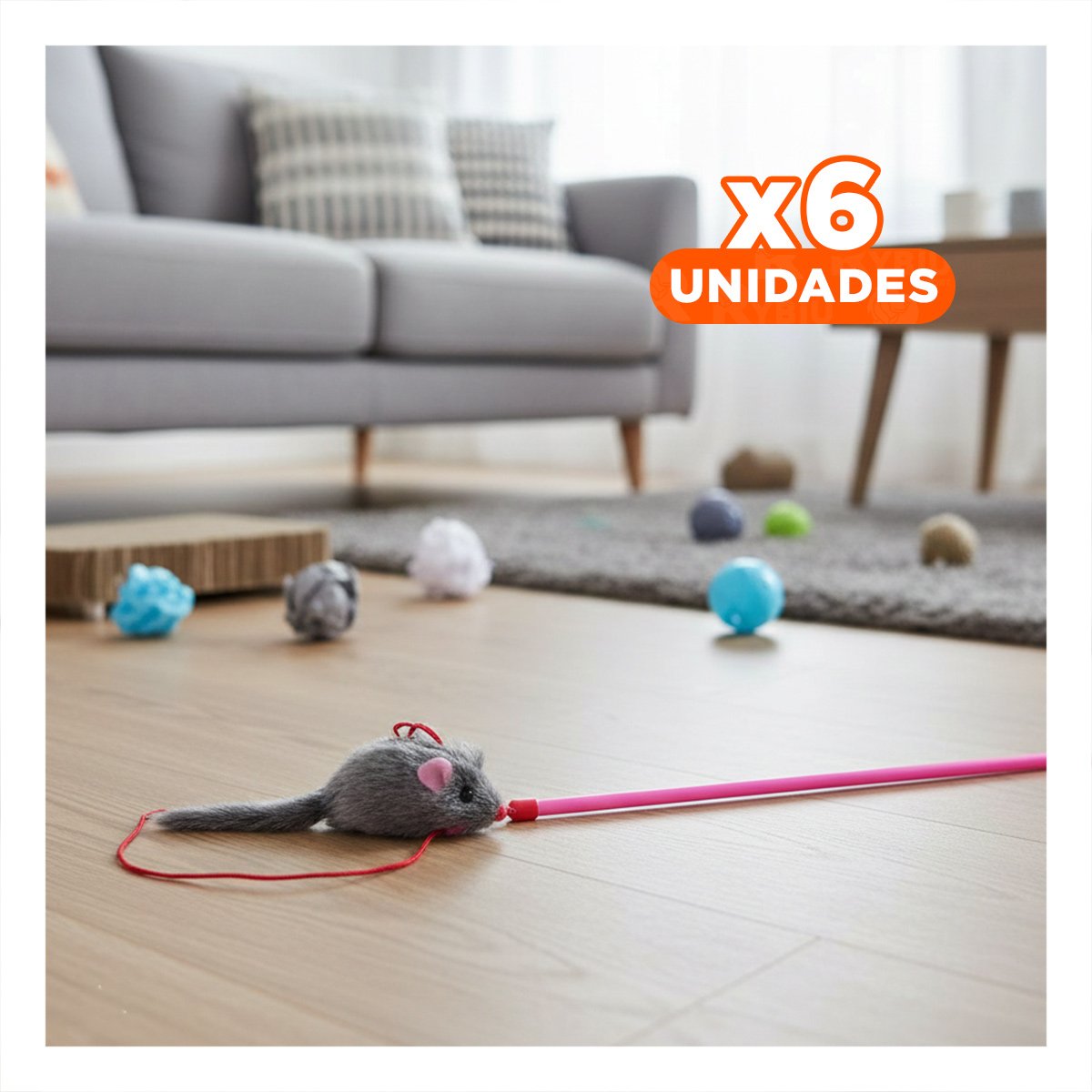 PACK6 ACCESORIO INTERACTIVO CON VARITA DE COLOR ROSADO PARA GATO Y RATON PLOMO Y+REGALO STICKER - 1