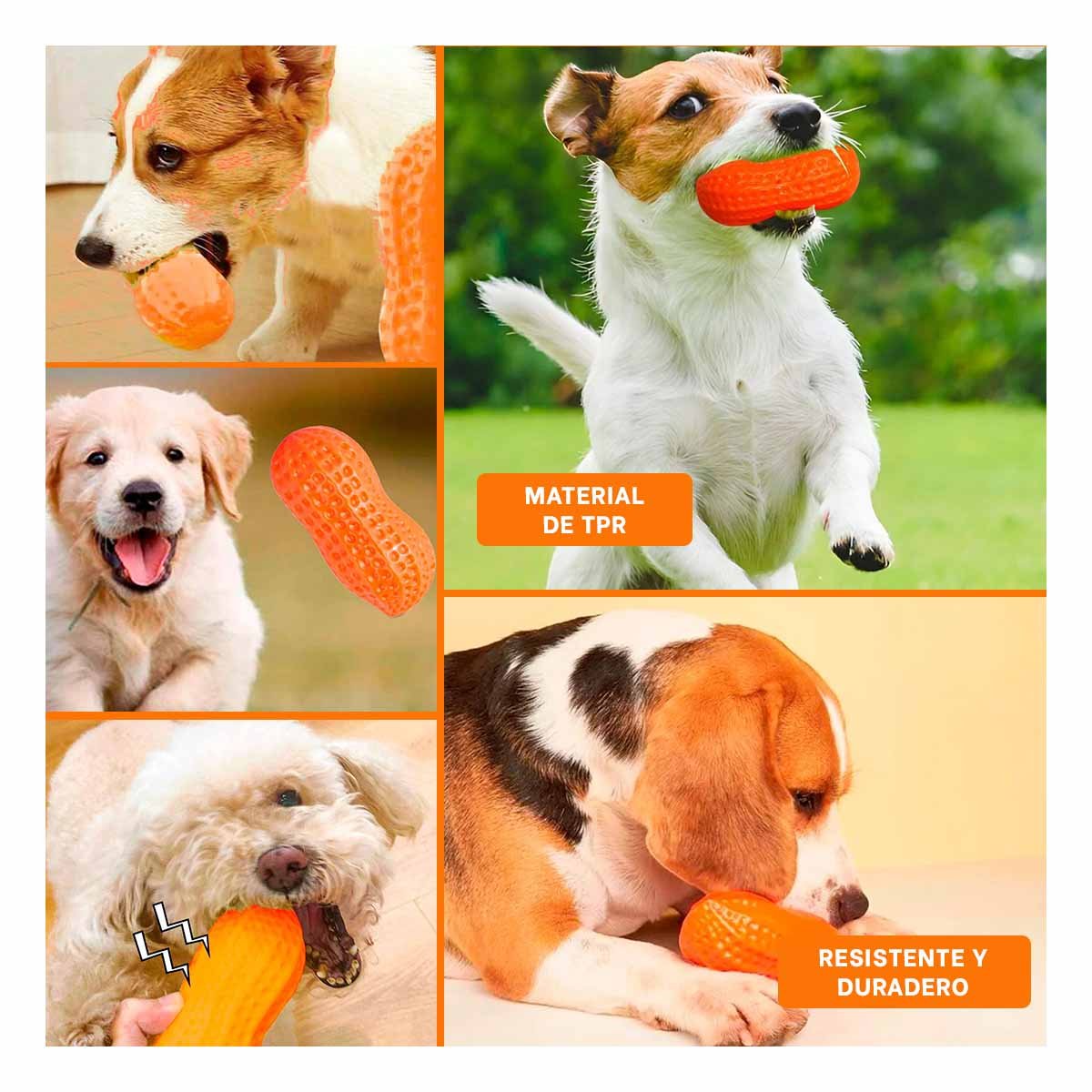 PACK4 PIEZA EN FORMA DE MANI DE TPR EN COLOR NARANJA PARA MASCOTAS Y+REGALO STICKER - 2