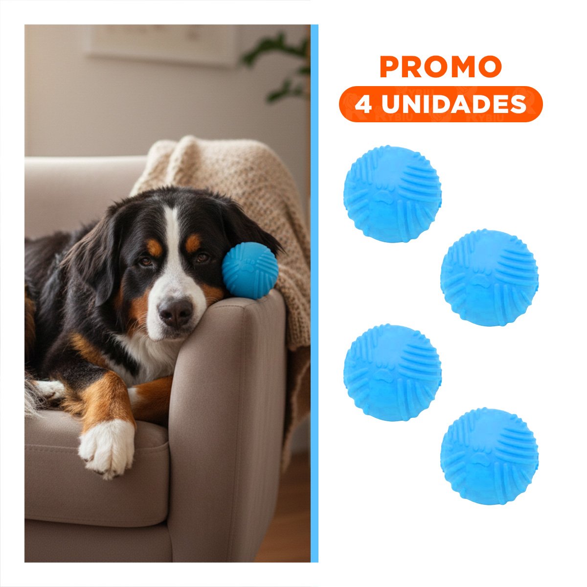 PACK4 BALON A RAYAS DE GOMA EN CELESTE PARA JUEGO SEGURO DE MASCOTAS Y+REGALO STICKER - 1