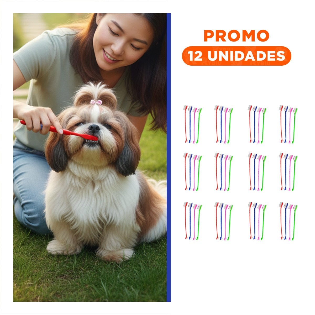 PACK12 ESTUCHE DE CEPILLOS DENTALES PARA MASCOTAS MULTICOLOR CON USO DIARIO Y+REGALO STICKER - 1