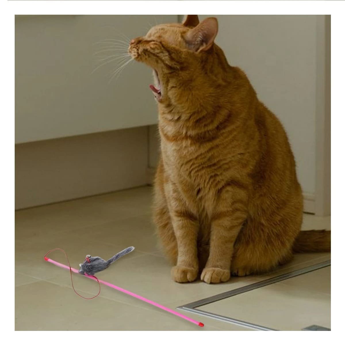 PACK12 ACCESORIO PRACTICO PARA GATO CON VARITA DE COLOR ROSADO Y RATON PLOMO Y+REGALO STICKER - 5