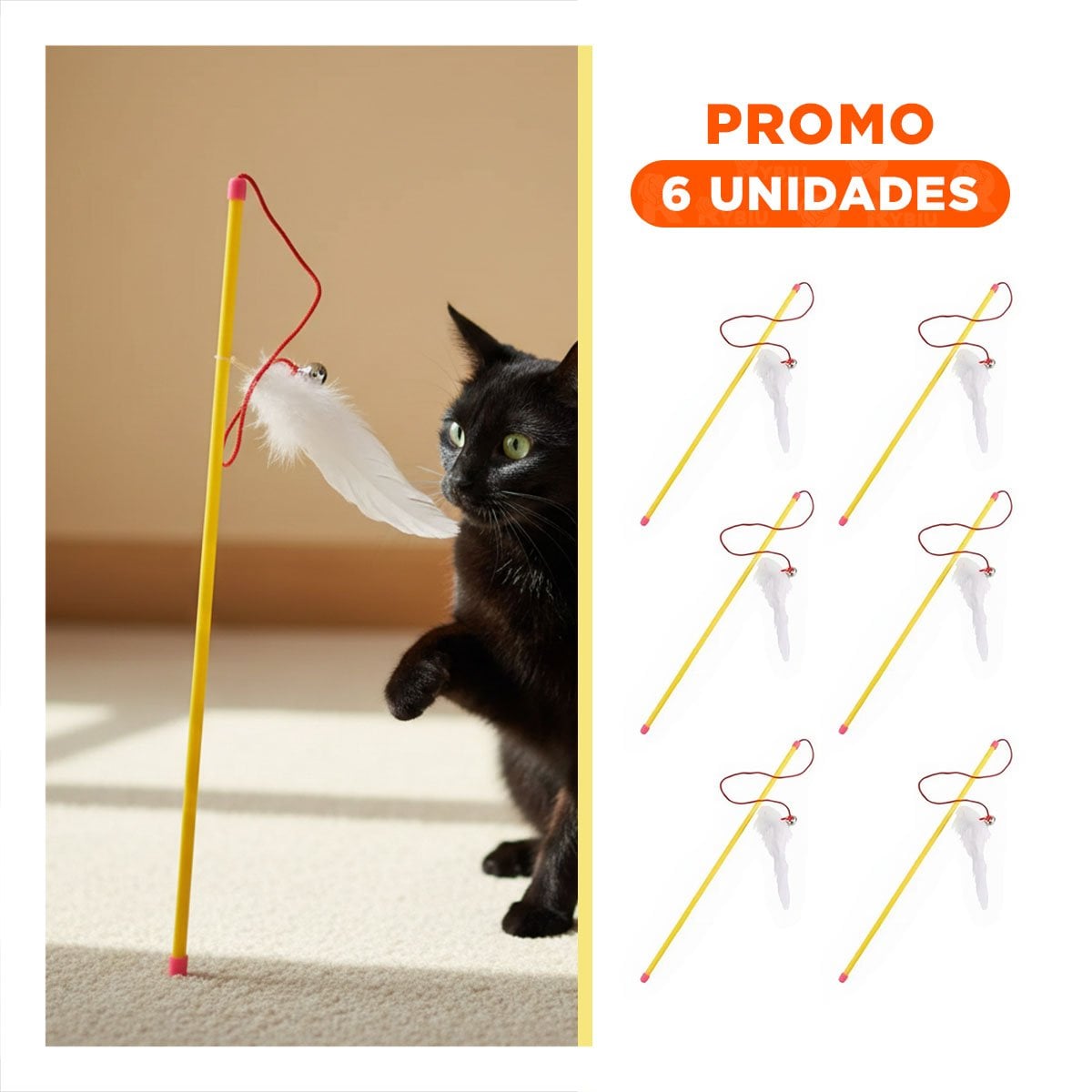 PACK6 JUEGO EQUILIBRADO CON VARITA DE COLOR AMARILLO PARA GATO Y RATON BLANCO - 1
